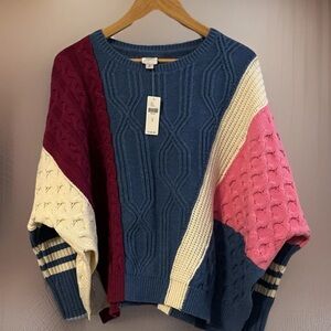 Lagenlook Sweater Cable Colorblock MAEVE By Anthropologie Women’s Med Multicolor